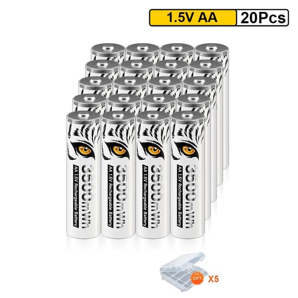1.5V AA Genopladeligt Batteri, 3500mWh Kapacitet, LCD Skærm Oplader,20 stk. batteri