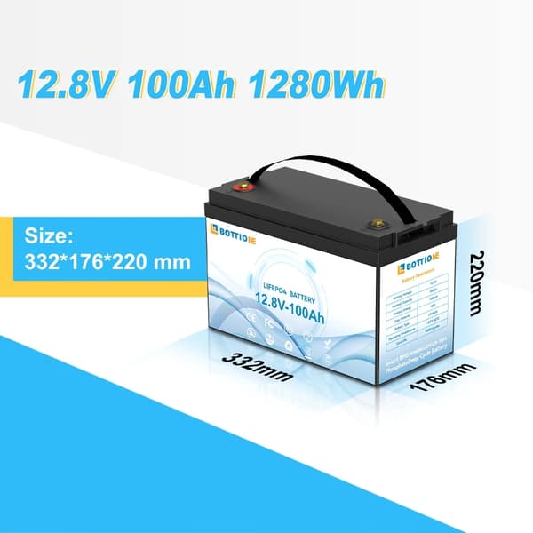LiFePO4-akku, 12.8V nimellisjännite, 1280Wh energiateho,12V100AH Latauksella