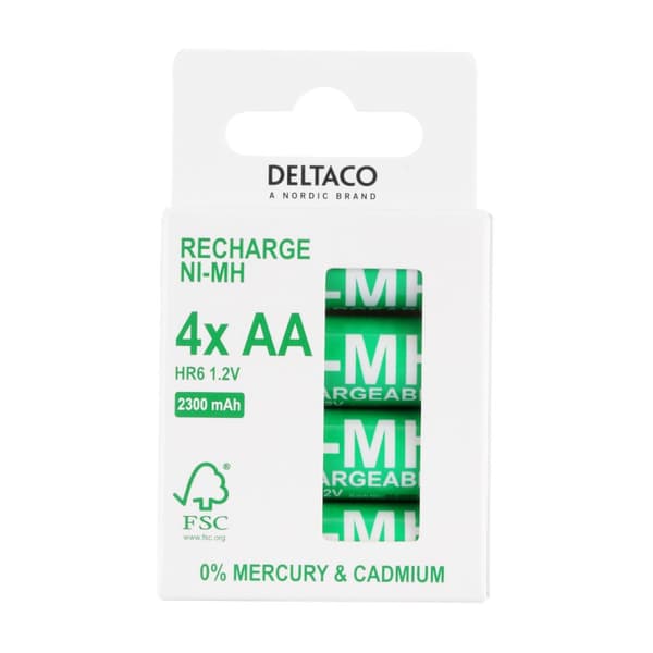 DELTACO Ultimate Ni-Mh genopladelig, LR6/AA størrelse, 2300mAh, 4-pak (SG)