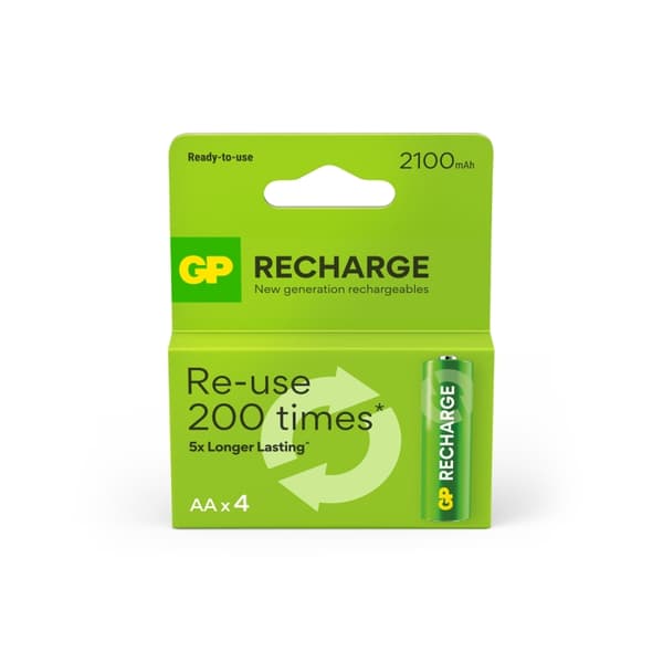 GP Recharge oppladbart batteri, størrelse AA, 2100 mAh, 4-pk