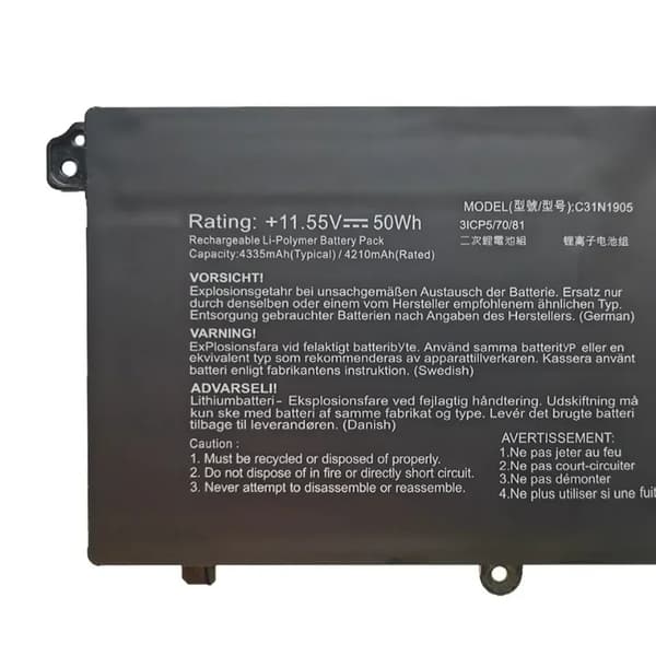 C31N1905 Erstatningsbatteri til bærbar computer, 11,55V spænding, Li-Polymer type,C31N1905