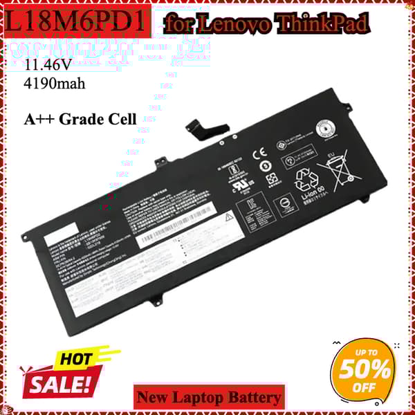 Kannettava tietokoneen akku Lenovo ThinkPad X390 X395:lle, Li-Polymer-teknologia, 11.46V suorituskyky,L18M6PD1