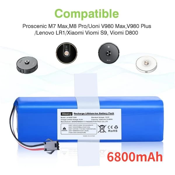 Genopladeligt Li-Ion-batteri, 6800mAh kapacitet, 14,4V spænding,6800mAh