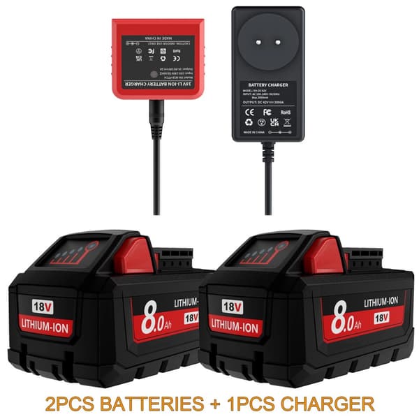 M18 Ersättningsbatteri, 8000mAh kapacitet, 18V litiumjon,2 8.0Ah Laddare