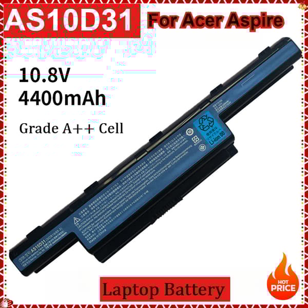 Kannettavan tietokoneen akku, 5200mAh kapasiteetti, 10.8V jännite,AS10D31 4400mAh