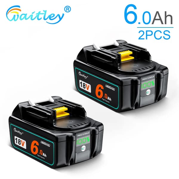 Uppladdningsbart Li-ion-batteri, 18V 6000mAh kapacitet, digital display,2 st 6Ah batteri