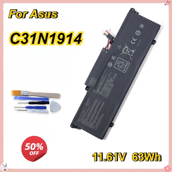 C31N1914 Laptopbatteri, 63Wh kapacitet, 11.6V spänning, kompatibel med Asus ZenBook 14