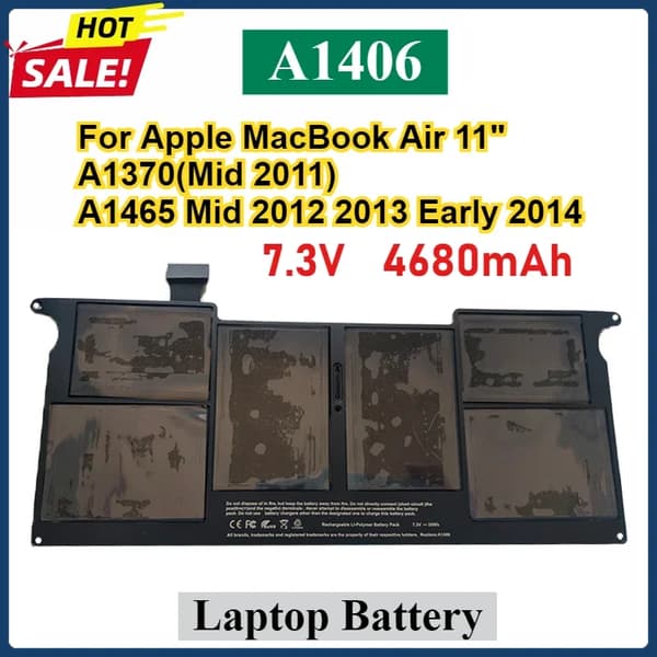 MacBook Air bærbar computerbatteri, 7.3V strøm, 4680mAh kapacitet,A1406
