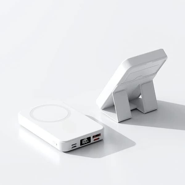 Magnetisk Power Bank, 10000mAh kapacitet, trådløs opladning,Hvid, 10000mAh