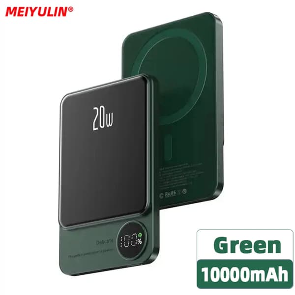 Magnetisk trådløs powerbank, 10000mAh kapacitet, 20W hurtigopladning,10000mAh grøn