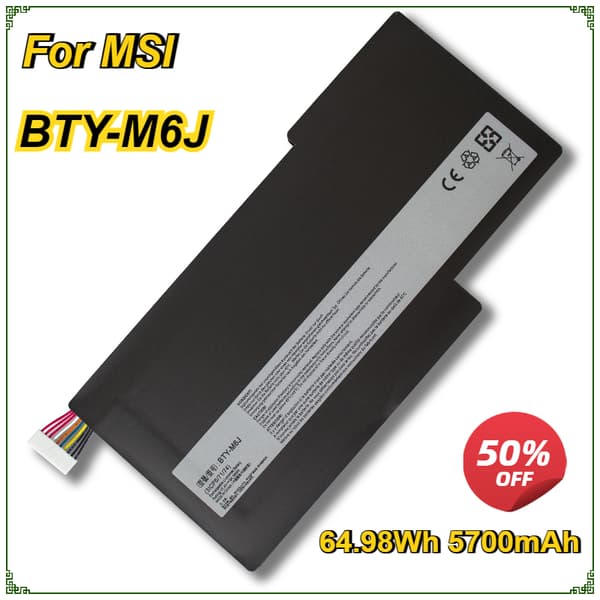 MSI Laptop Batteri, 5700mAh Kapacitet, Li-ion Teknologi, Kompatibel med GS63VR og GS73VR Serien