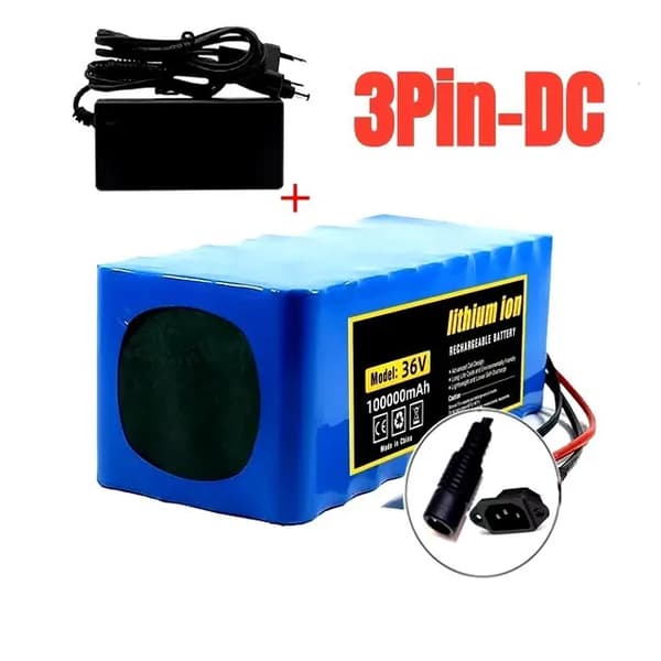 36V Li-Ion Akupaketti, 100000mAh Kapasiteetti, Mukana Laturi ja BMS,3-nastainen