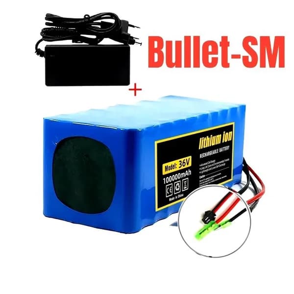 36V Li-Ion Akupaketti, 100000mAh Kapasiteetti, Mukana Laturi ja BMS,Luoti-SM