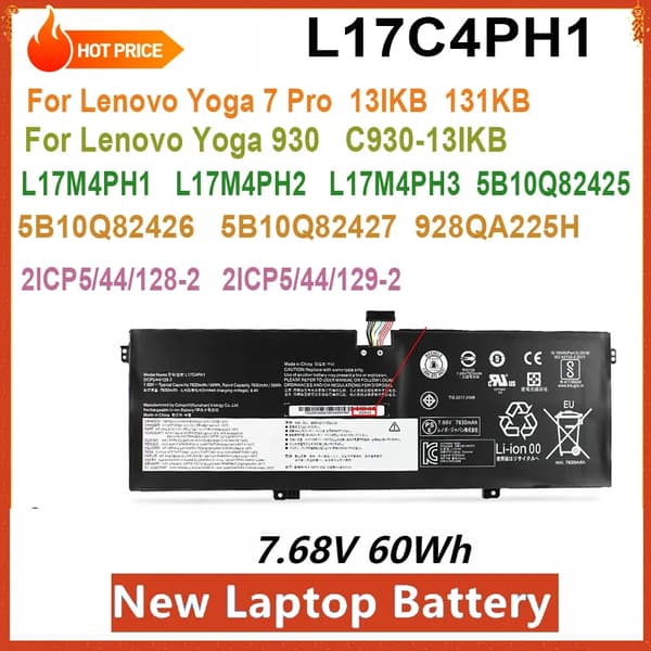 Laptopbatteri för Lenovo Yoga, 60Wh kapacitet, 7.68V spänning, Li-Ion typ