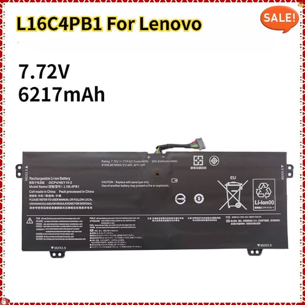 Lenovo Yoga -kannettavan akku, 6217mAh kapasiteetti, 7.72V jännite,L16C4PB1 6217mAh