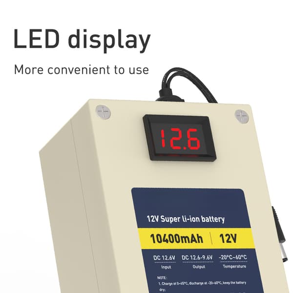 Genopladeligt lithium-ion-batteripakke, 12V 10400mAh, indbygget BMS, letvægtsdesign