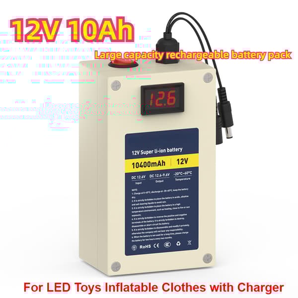 Genopladeligt lithium-ion-batteripakke, 12V 10400mAh, indbygget BMS, letvægtsdesign
