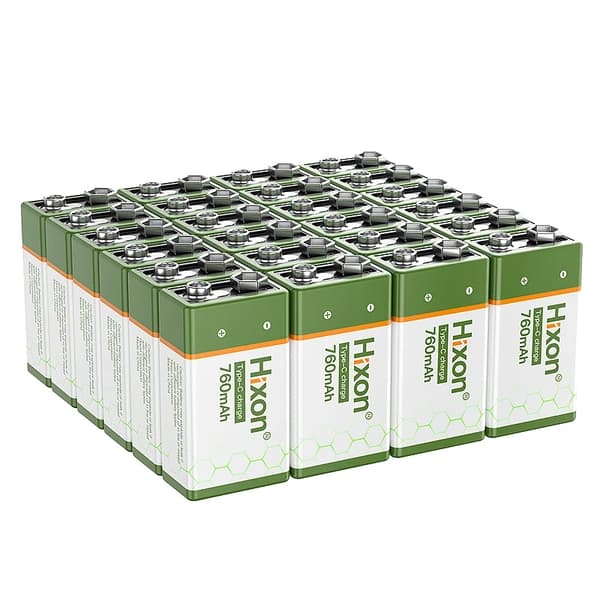 Hixon 9V genopladeligt batteri, 760mAh kapacitet, USB hurtigopladning,24 stk batteri, 9V