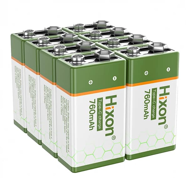 Hixon 9V genopladeligt batteri, 760mAh kapacitet, USB hurtigopladning,8 stk batteri, 9V