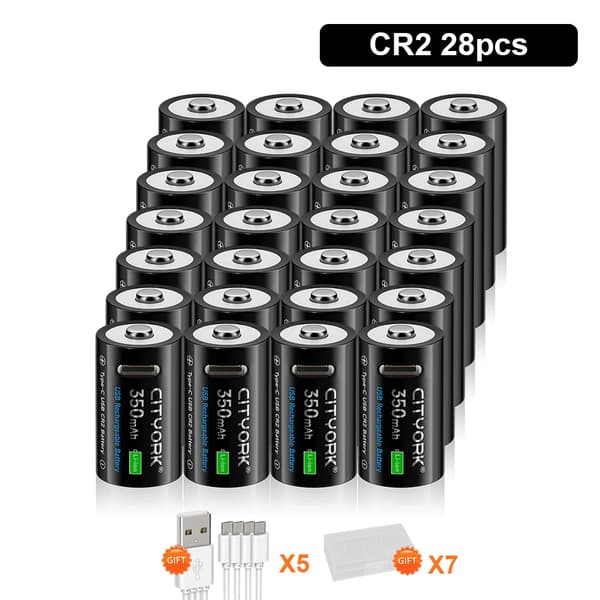 CR2 Genopladeligt Batteri, 350mAh Kapacitet, USB-C Hurtigopladning,28 STK batteri