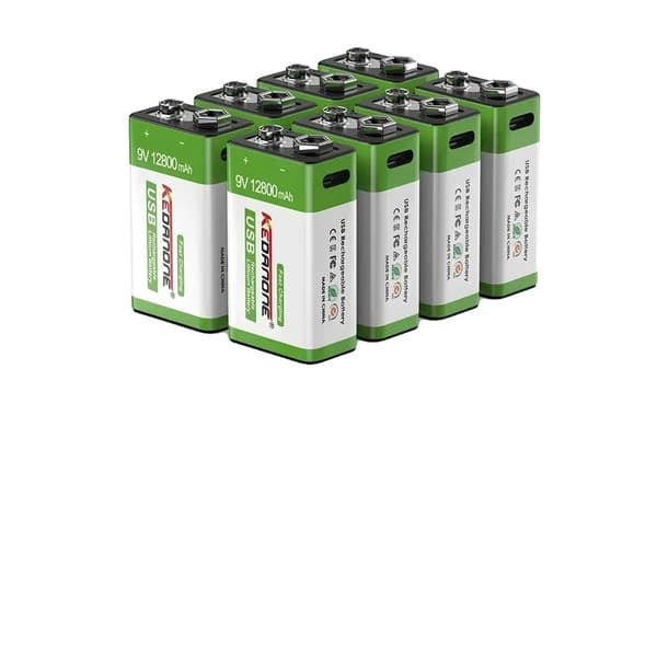 9V Genopladeligt Batteri, Høj Kapacitet 12800mAh, Micro USB Opladning,8 STK