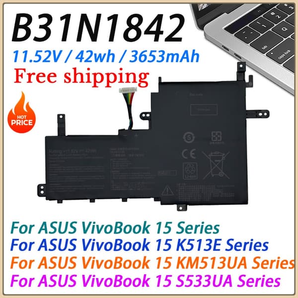 ASUS Laptop Batteri B31N1842, 42Wh Kapacitet, 11.52V Spænding, 3 Celler