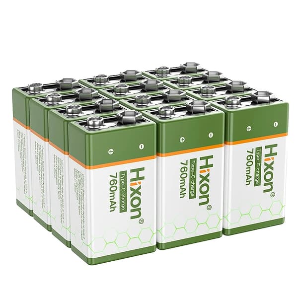 Hixon 9V genopladeligt batteri, 760mAh kapacitet, USB hurtigopladning,12 stk batteri, 9V