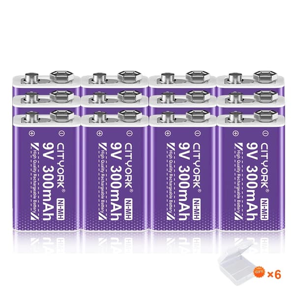 CITYORK 9V Genopladeligt Batteri, 300mAh Kapacitet, Alsidige Anvendelser,12 stk batteri