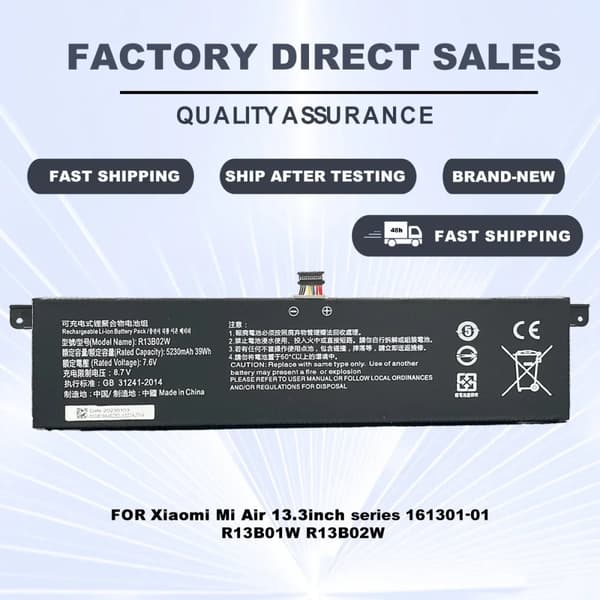 R13B02W Laptopbatteri, 5230mAh kapacitet, 8.7V spænding,R13B01W, 5200MAH
