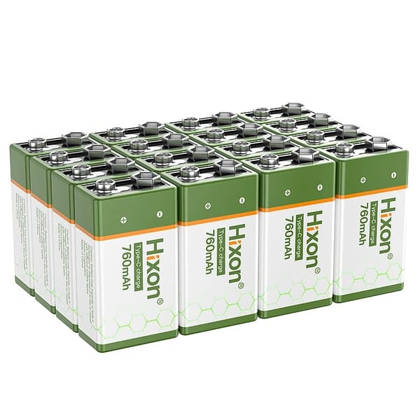 Hixon 9V genopladeligt batteri, 760mAh kapacitet, USB hurtigopladning,16 stk batteri, 9V