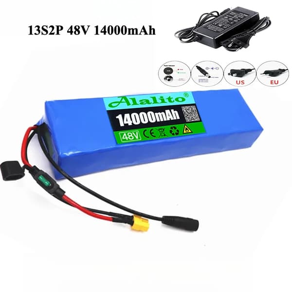 48V litiumjonbatteripack, 20000mAh kapacitet, 13S2P-konfiguration,14Ah med laddare