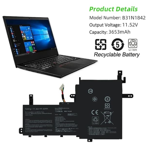 B31N1842 Laptopbatteri, 42WH kapacitet, 11.52V spænding,B31N1842
