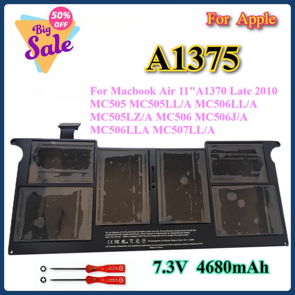 Laptopbatteri til MacBook Air 11" A1370, 7.3V Li-Ion, Nem installation