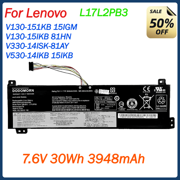 Lenovo bærbar computerbatteri, 3948mAh kapacitet, Li-Ion type, kompatibel med V130 og V330 modeller.