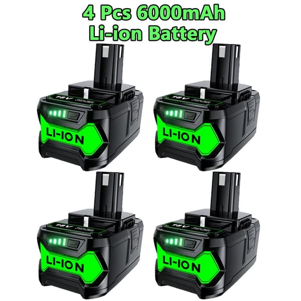 Li-ion-batteri, 6000mAh kapacitet, kompatibel med Ryobi P108,4 stycken 6000mAh
