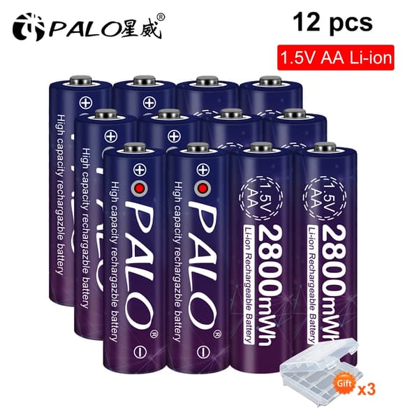 PALO AA Genopladeligt Batteri, 2800mWh Kapacitet, Rød Opladningsindikator,12 stk. batteri