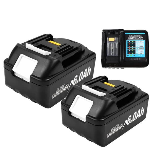 18V Akku, 6000mAh Kapasiteetti, Li-Ion Teknologia,18V, 2 kpl, mukana 1 kpl laturi