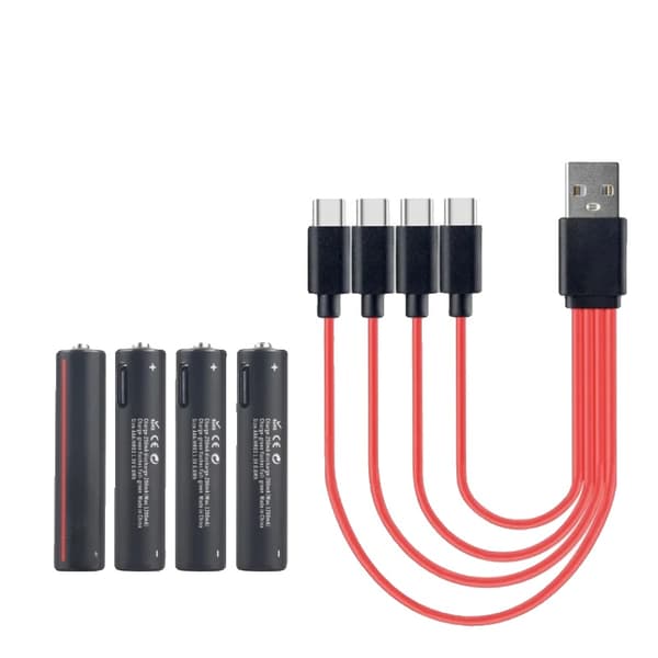 Genopladelige AAA lithiumbatterier, hurtig USB-opladning, 600mWh kapacitet,1,5V, 4 STK med kabel