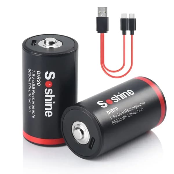 Li-ion D Størrelse Batterier, 6000mWh Kapacitet, USB Opladelig,1,5V, 2PC Batterier og USB