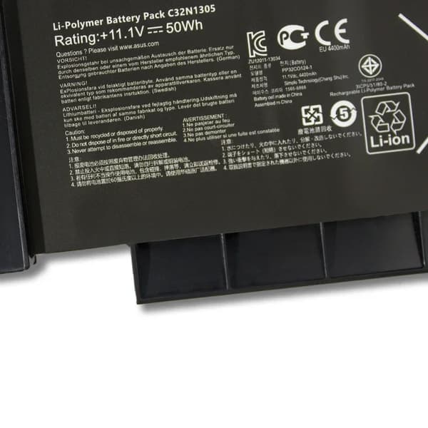 11.1V Laptopbatteri, 50WH kapacitet, kompatibel med ASUS Zenbook UX301-serien,1STK Batteri