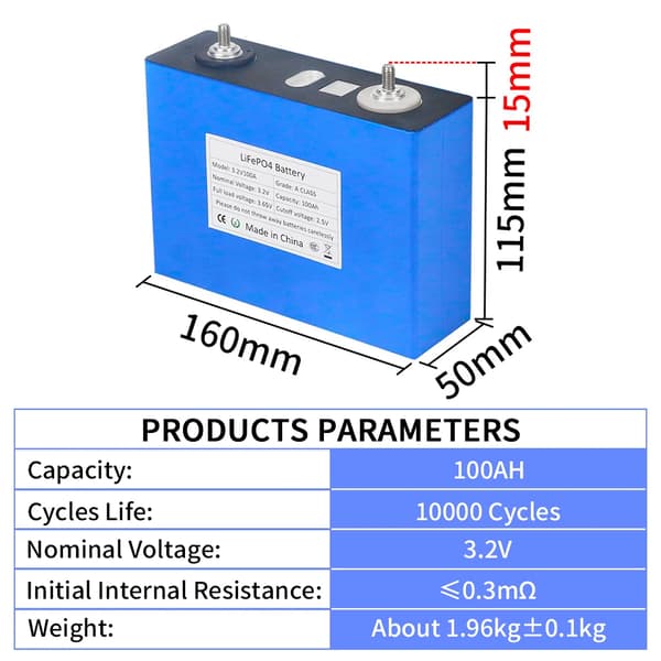 4PCS Lifepo4 Batteri, 100Ah Kapacitet, 10000+ Cyklusser,4 stk.
