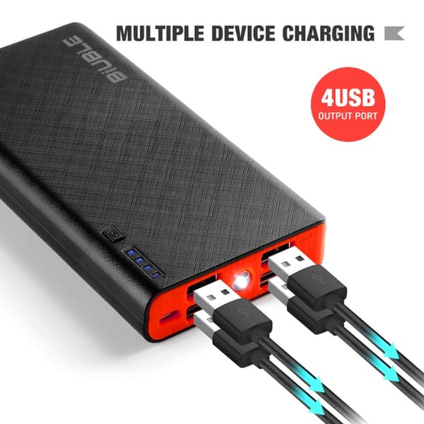 Bärbar Power Bank, 20000mAh kapacitet, Fyra USB-utgångar,20000mAh