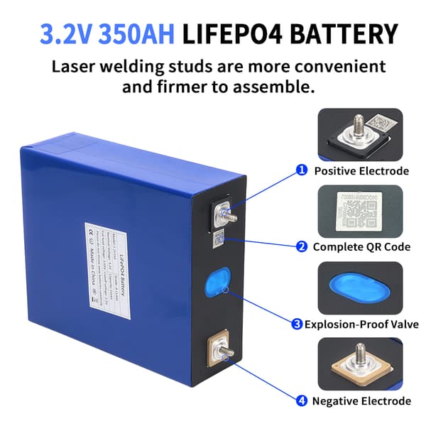 Grade A Lifepo4-batteri, høj kapacitet 350Ah, alsidig 12V til 48V kompatibilitet,4 stk.