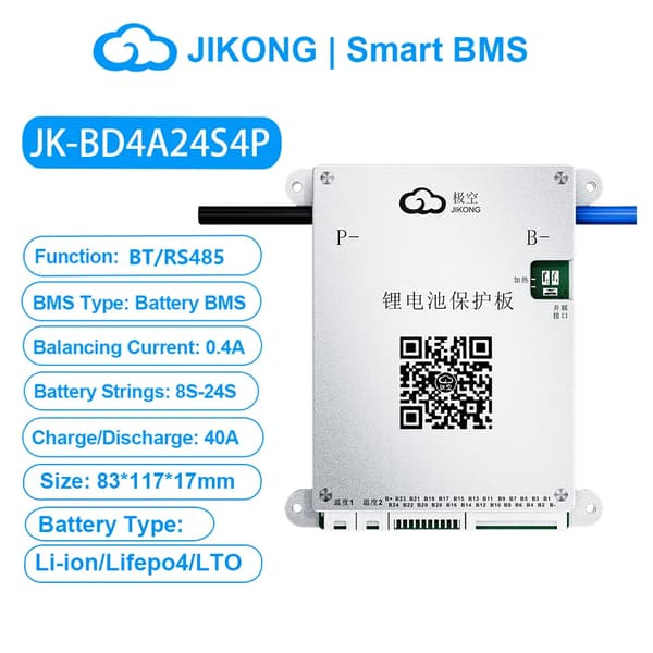 Smart BMS, 40A Opladnings/afladningsstrøm, Aktiv balancefunktion,BD4A24S4P