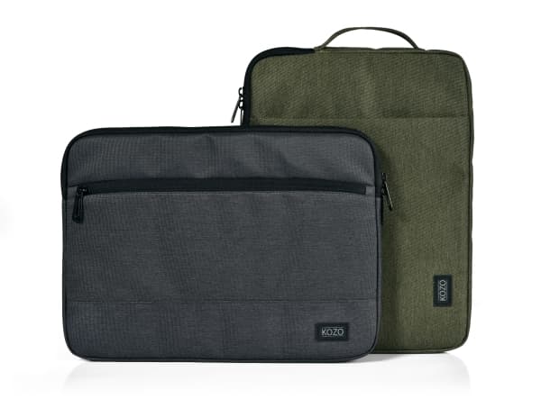 Computersleeve KOZO med håndtag Olive genanvendt RPET op til 15,6"