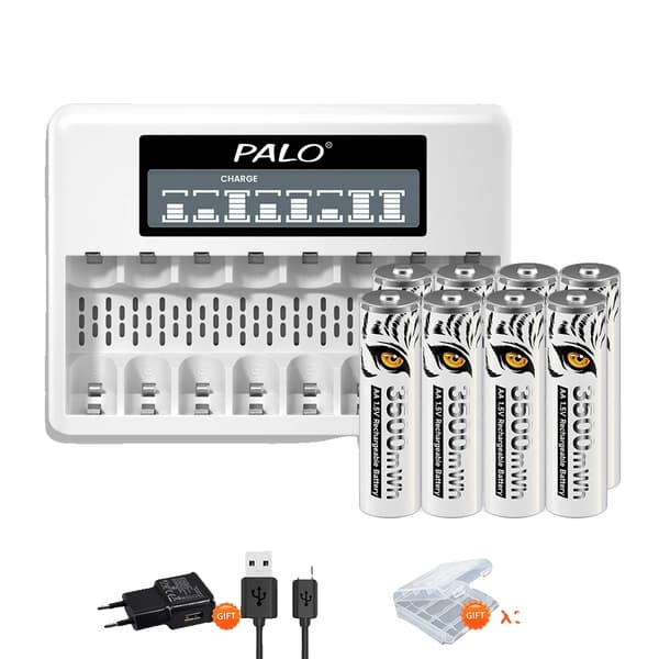 PALO Li-ion Ladattavat Akut, 3500mWh Kapasiteetti, CE- ja RoHS-sertifioitu,8AA 1 Laturi