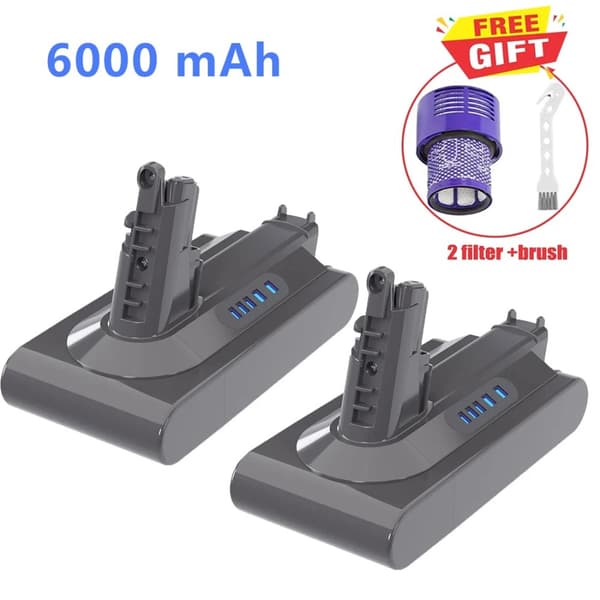 V10 Batteriudskiftning, 6000mAh Høj Kapacitet, Hurtig Opladning,2 batteri 2 filter