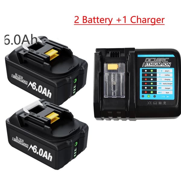 Laddningsbart verktygsbatteri, 18V spänning, 6.0Ah kapacitet,2 batteri 1laddare