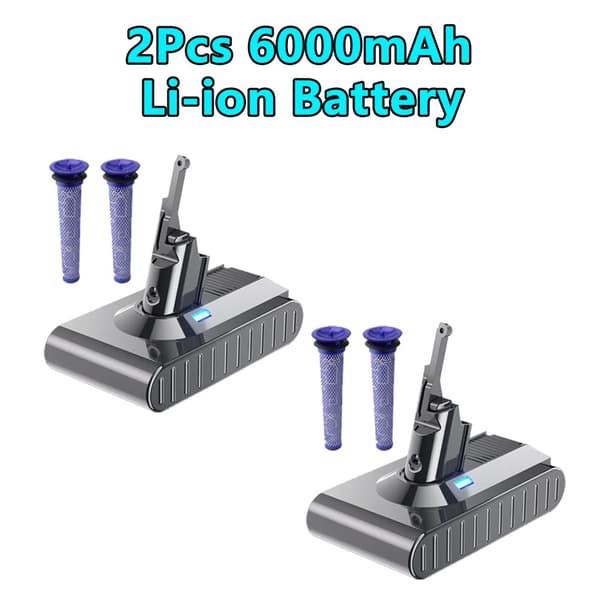 Erstatningsbatteri til V8, 6000mAh kapacitet, enkel opsætning,2Pcs V8 6000mAh