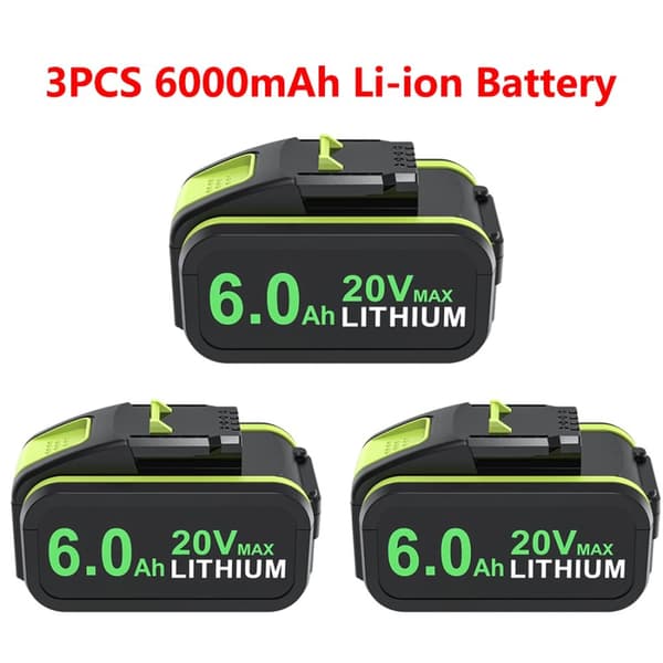 Worx 20V Lithium-Ion Batteri, 6000mAh Kapacitet, Kompatibel med WA3551, WA3553,3PCS 6000mAh